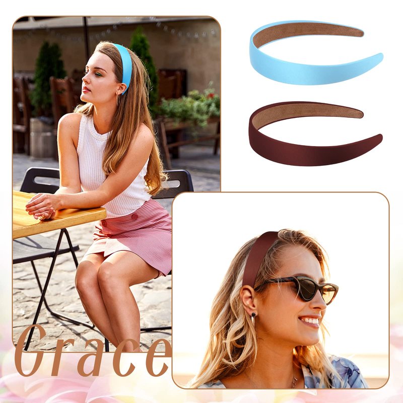 Janinka 36 Pcs Hard Headbands Bulk Plain Satin Headband Hard Headbands 1.2 Inch/ 3 cm Non Slip Ribbon Decor DIY Hair Holiday Costume Accessories for Women