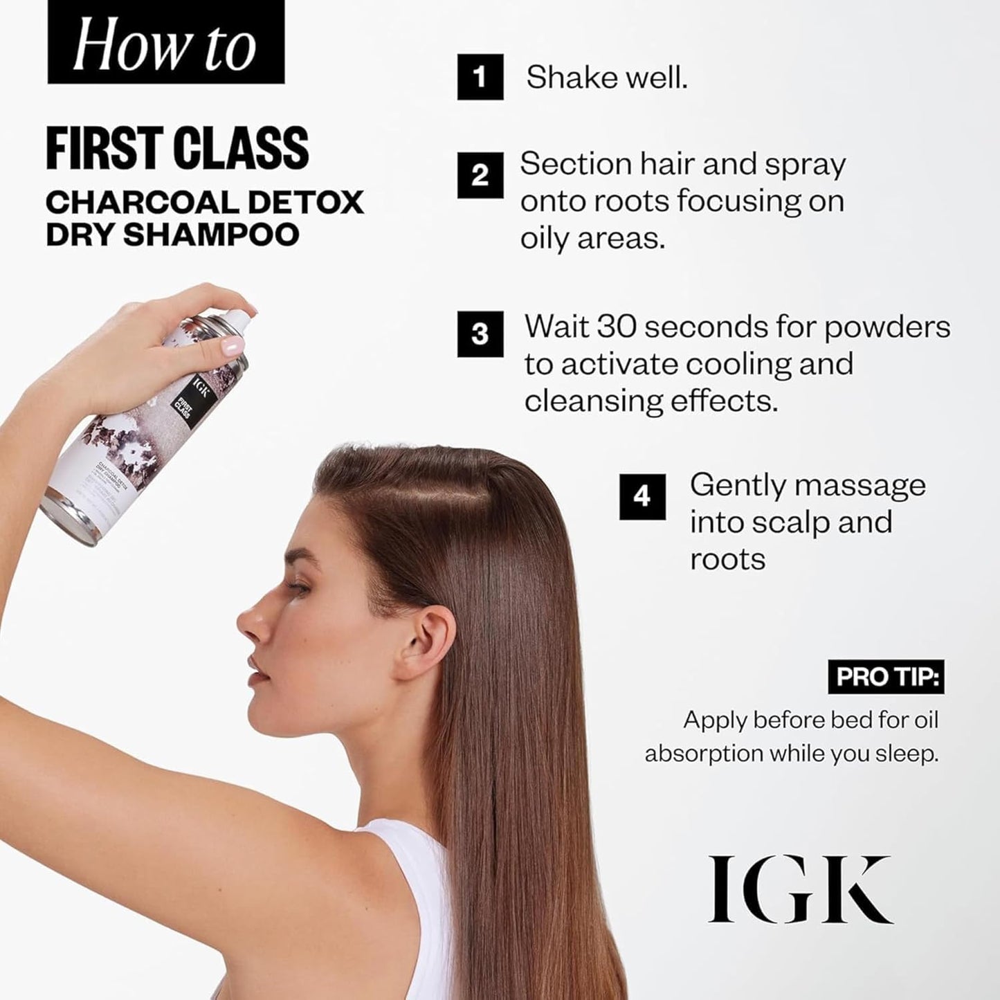 IGK First Class Charcoal Detox Dry Shampoo - Oil Absorbing & Volumizing Spray for Brunette/Blonde Hair | 6.3 oz