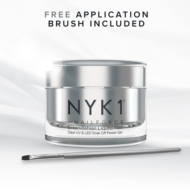 NYK1 Strengthening Clear Builder Gel For Nails (.5 Fl Oz / 15ml) NailForce Hard Gel For Nails Strengthener For Tips, Extensions & Repairs - UV & LED Sculpting Nail Builder With Free Application Brush