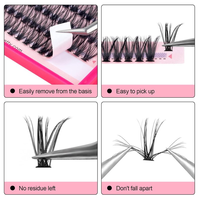 Cluster Eyelash Extensions - 280pcs 40D 0.07 D Curl 10mm Soft Individual Lashes for DIY Beauty