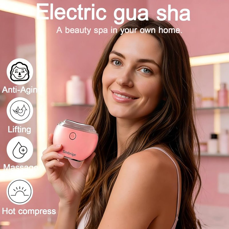 Face Massager Tool - 4 Color Modes Red Light Therapy for Face & Neck | Gua Sha Facial Tool in Pink