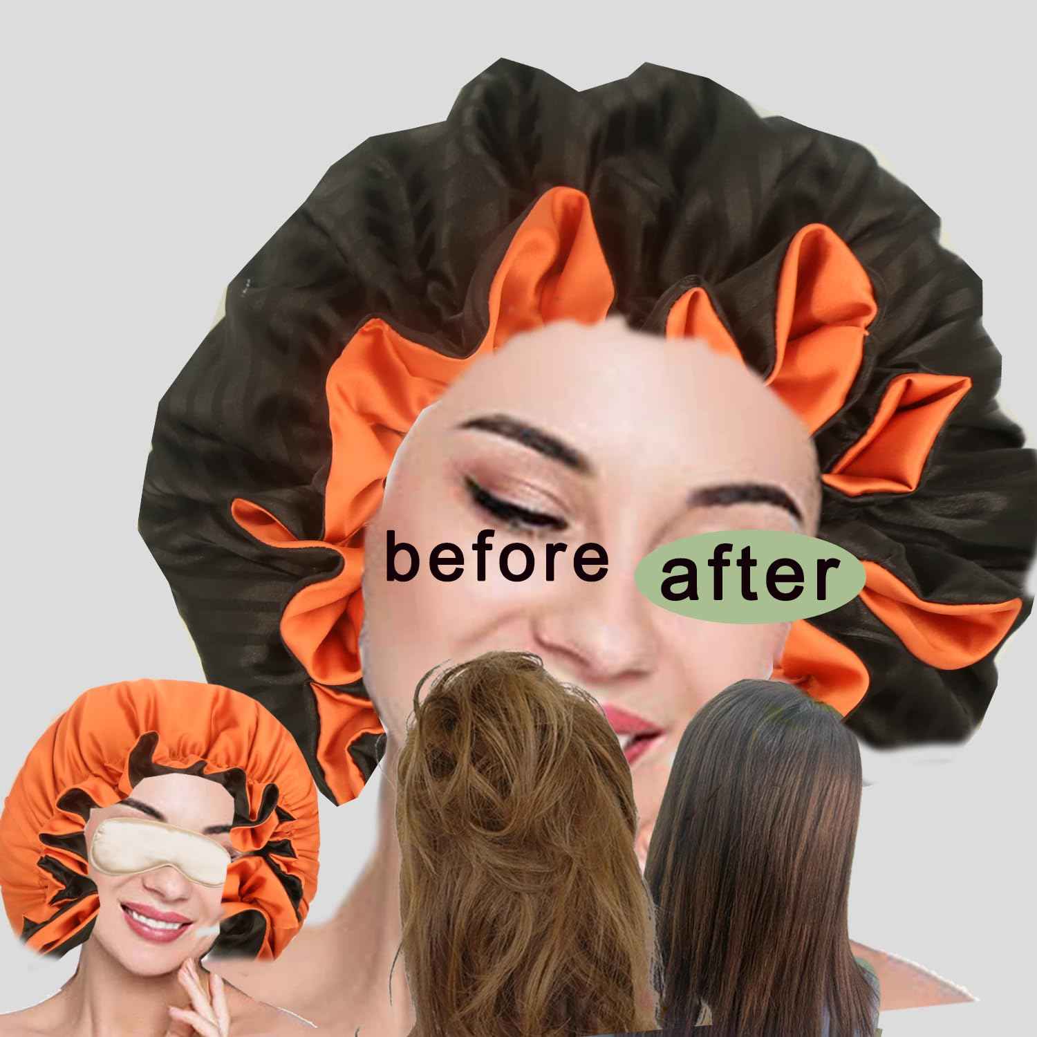 Satin bonnet 2PCS silk hair bonnet cap for women Adjustable sleep cap double-layer Washable