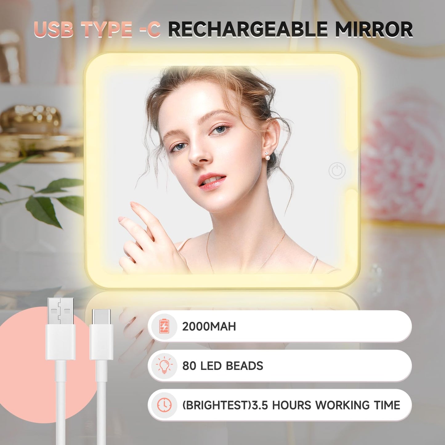 Leeora&Leekoo Makeup Box with Lighted Mirror,Portable Makeup Train Case Organizer (Off white)