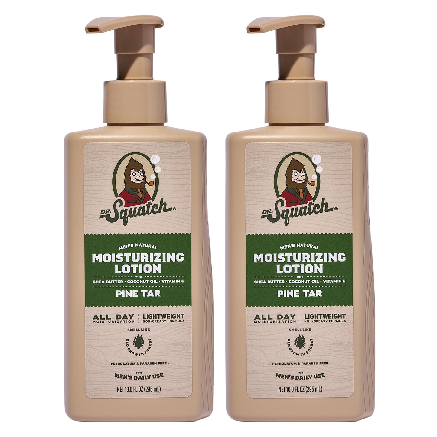 Dr. Squatch Natural Hand and Body Lotion for Men - Made with Shea Butter, Coconut Oil, Vitamin E for 24-Hr Moisturization - Pine Tar (10 fl oz, 2-Pack)