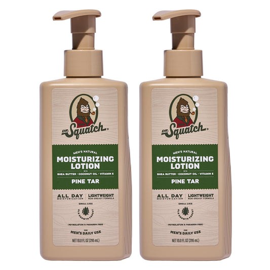 Dr. Squatch Natural Hand and Body Lotion for Men - Made with Shea Butter, Coconut Oil, Vitamin E for 24-Hr Moisturization - Pine Tar (10 fl oz, 2-Pack)