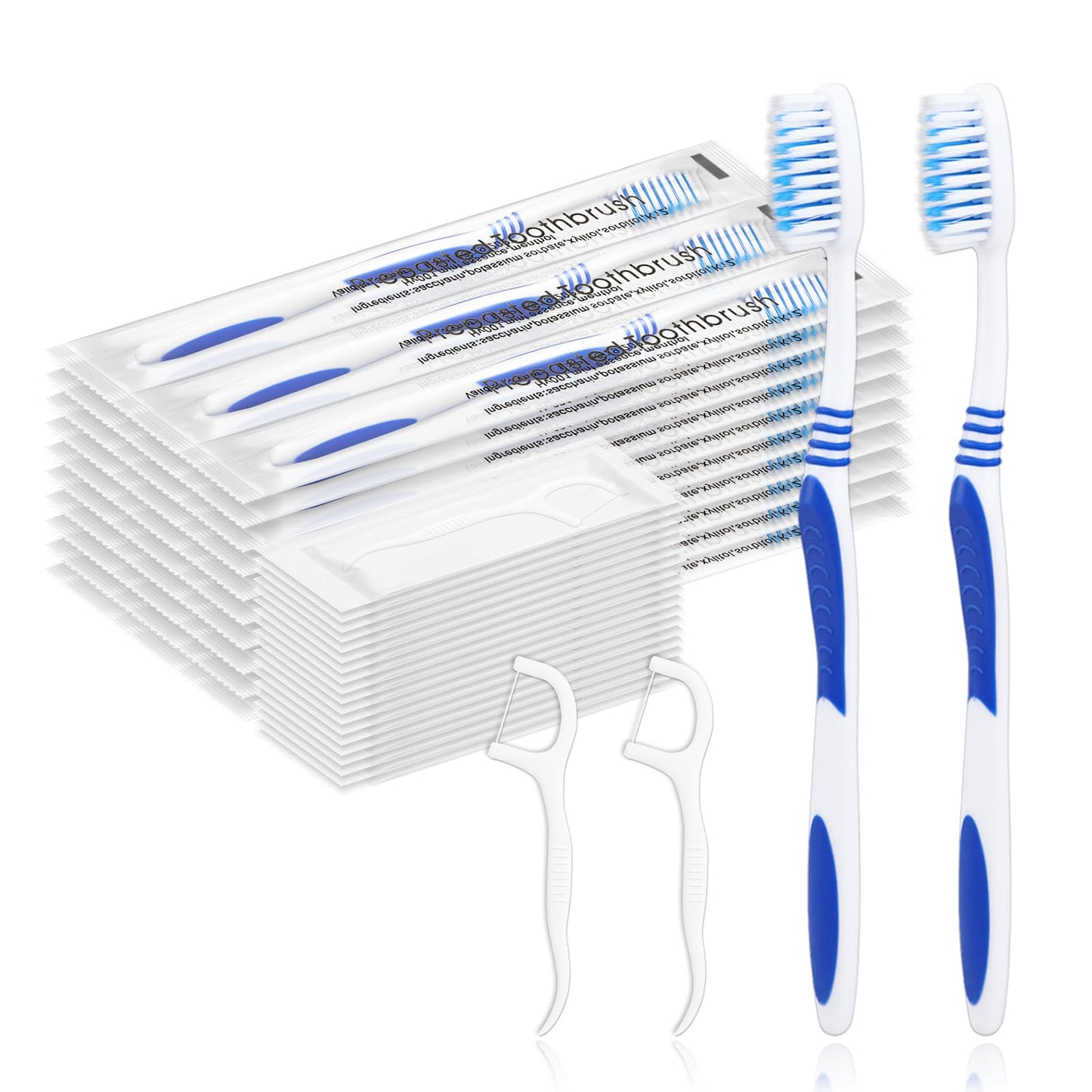 SLequipo 100 Prepasted Disposable Toothbrushes with Dental Floss Individually Wrapped Pre Pasted Toothbrushes Soft Bristle Travel Tooth Brush Single Use Wrapped for Hotel, Camping, Travel, Homeless