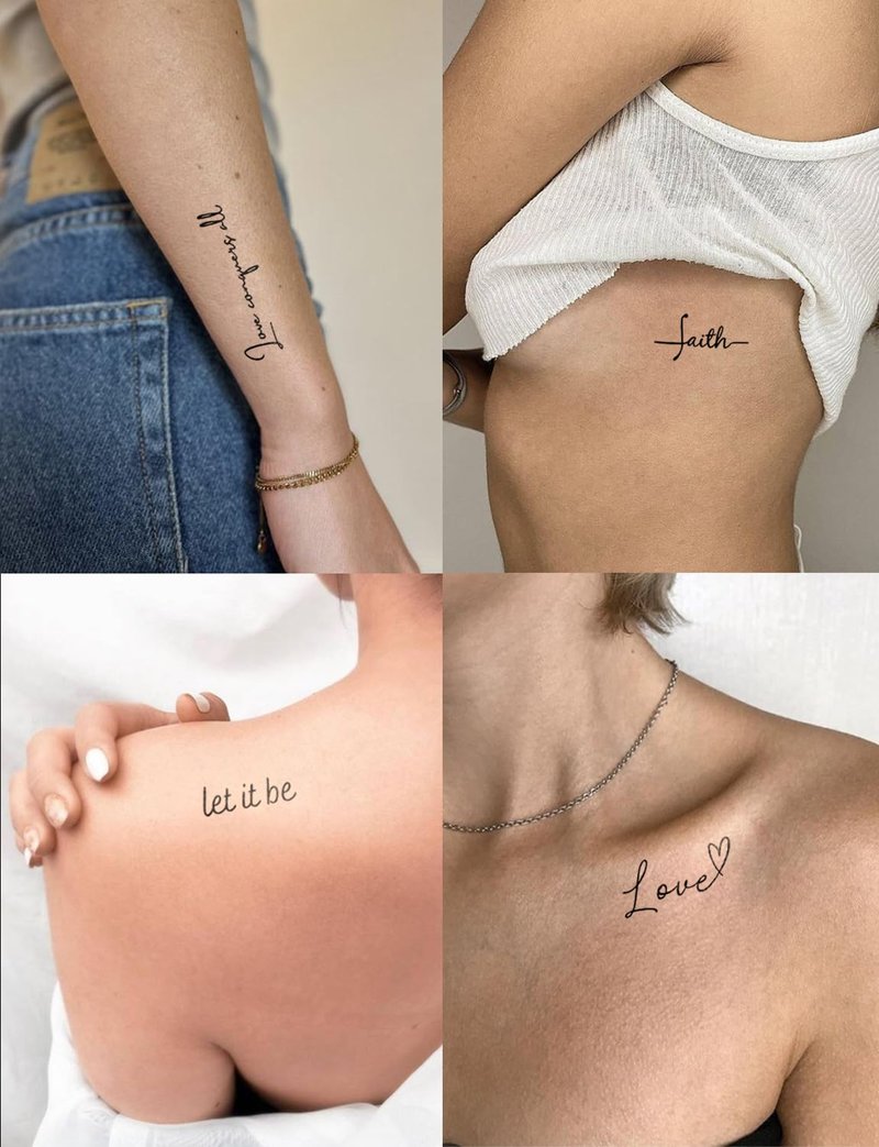 UBICA Semi Permanent Tattoo, 2 Sheets Inspirational and Motivational Words Temporary Tattoo, Realistic Small Fake Tattoo Stickers for Women Men, Lasts 7-15 Days for Hand, Waterproof & Non-Reflective