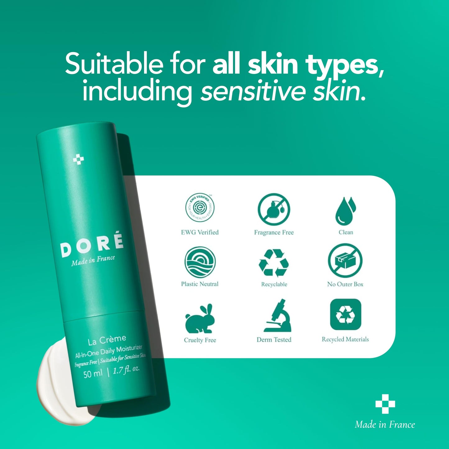 Doré-La Crème All-In-One Daily Moisturizer| Hydrating Face Moisturizer- Sensitive Skin| Barrier Repair Ultra Moisturizing Cream- Dry Skin| Facial Lotion (1.7 Fl oz, Unscented, Standart)