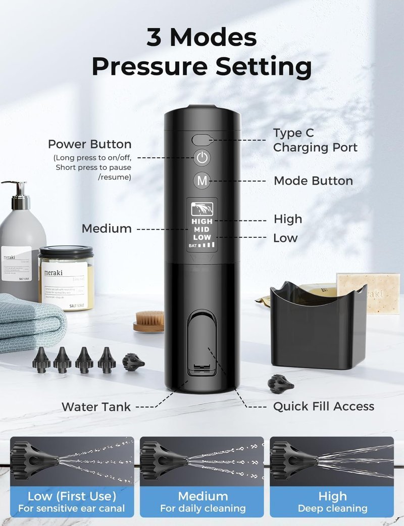 Updated Ear Wax Removal Kit, IPX7 Waterproof Ear Cleaning Tool with Clear LED Display, USB Rechargeable Electric Ear Irrigation Flushing System, Safe and Effective Electric Ear Cleaner Tool