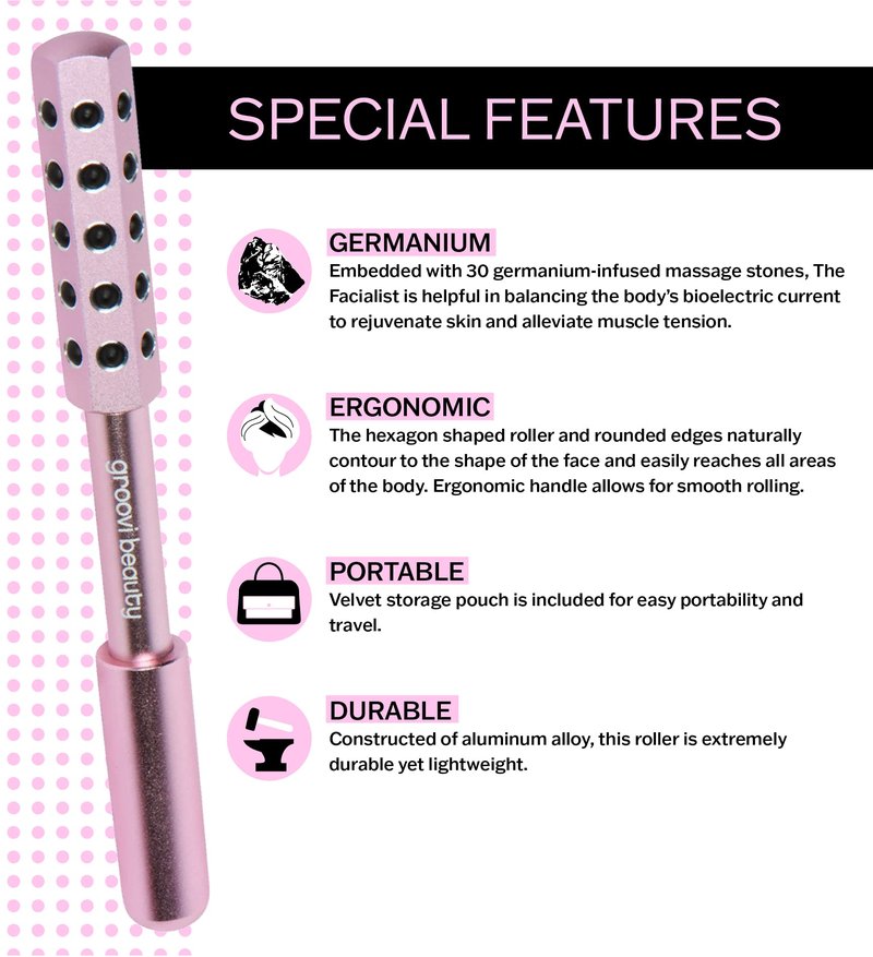 GROOVI BEAUTY Face Roller Massaging Stones Uplift Skin, Promote Lymphatic draining, Reduces fine Lines & Wrinkles, de-Puffs the Skin & Reduces Facial Muscle Tension | No Batteries