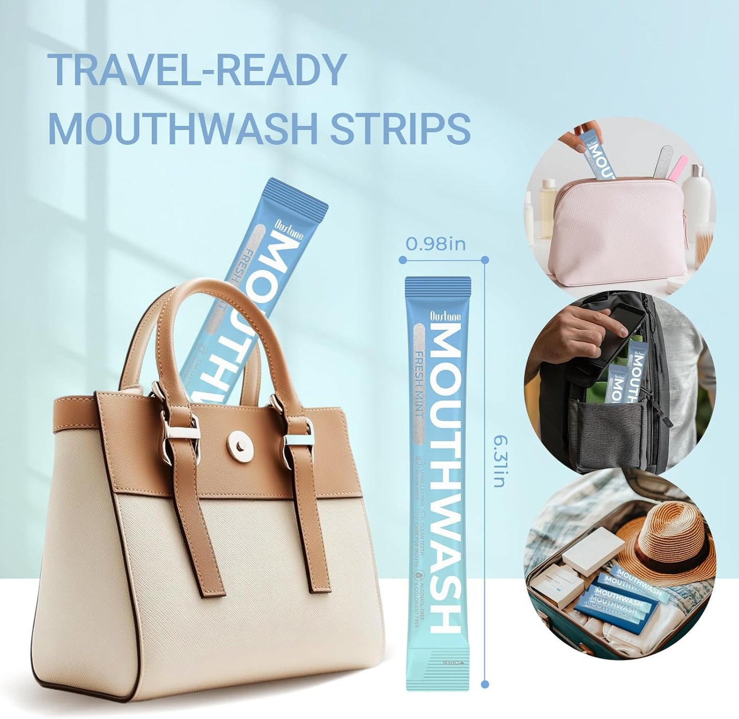 Fresh Mint Mouthwash - Alcohol-Free Travel Size Packets | 15ml, Long-Lasting Freshness (20 Pack)