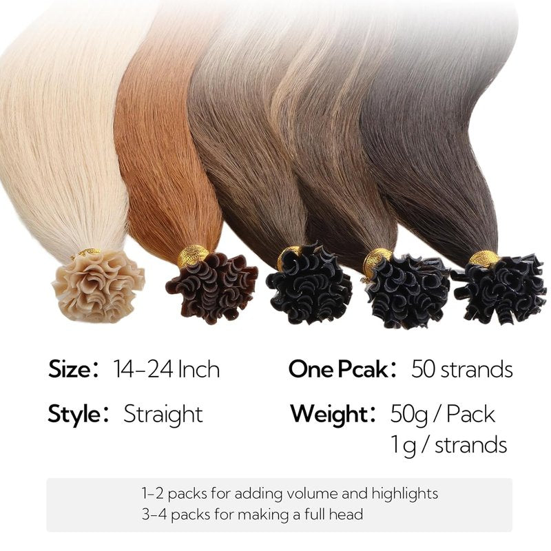 U Tip Hair Extensions - 16 Inch 50g Auburn Ginger Pre-Bonded Keratin Fusion Extensions