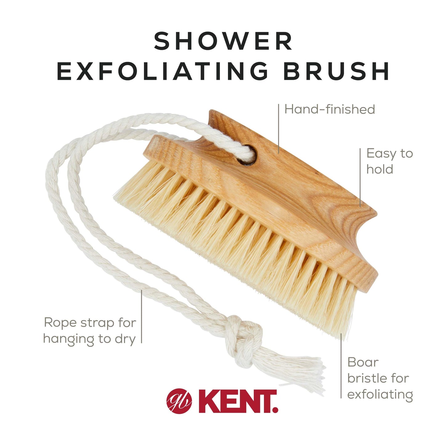 Kent FD11 Shower Brush with Wrist Strap - Exfoliating Body Brush for Wet or Dry Skin, Improves Circulation, Perfect for Lathering and Scrubbing, Made in England