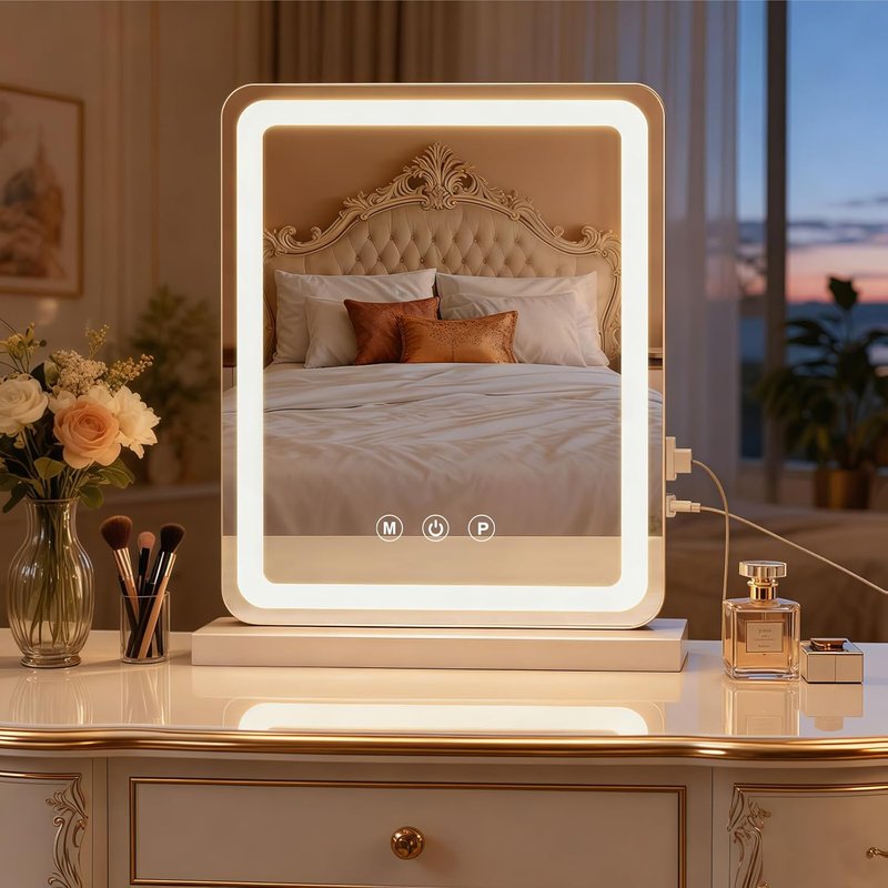LED Makeup Mirror with Lights - 3-Color Dimmable Lighting, Smart Touch Control | Tabletop Vanity Mirror for Bedroom & Dressing Room