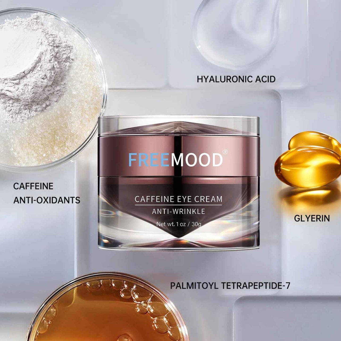 FREEMOOD Eye Cream for Dark Circles,Anti-Aging Under Eye Cream with Caffeine,Hyaluronic Acid to Fight Fine Lines,Hydrating Eye Care Serum,1 fl.oz
