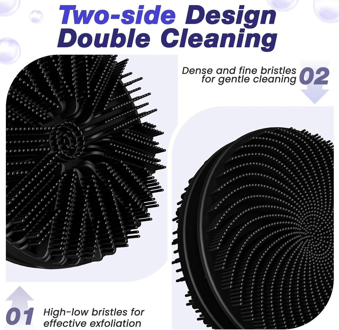 Silicone Back Scrubber Set - 8 PCS Body & Foot Cleaning Brushes | Scalp Massager & Shower Tools with 4 Hooks - Black