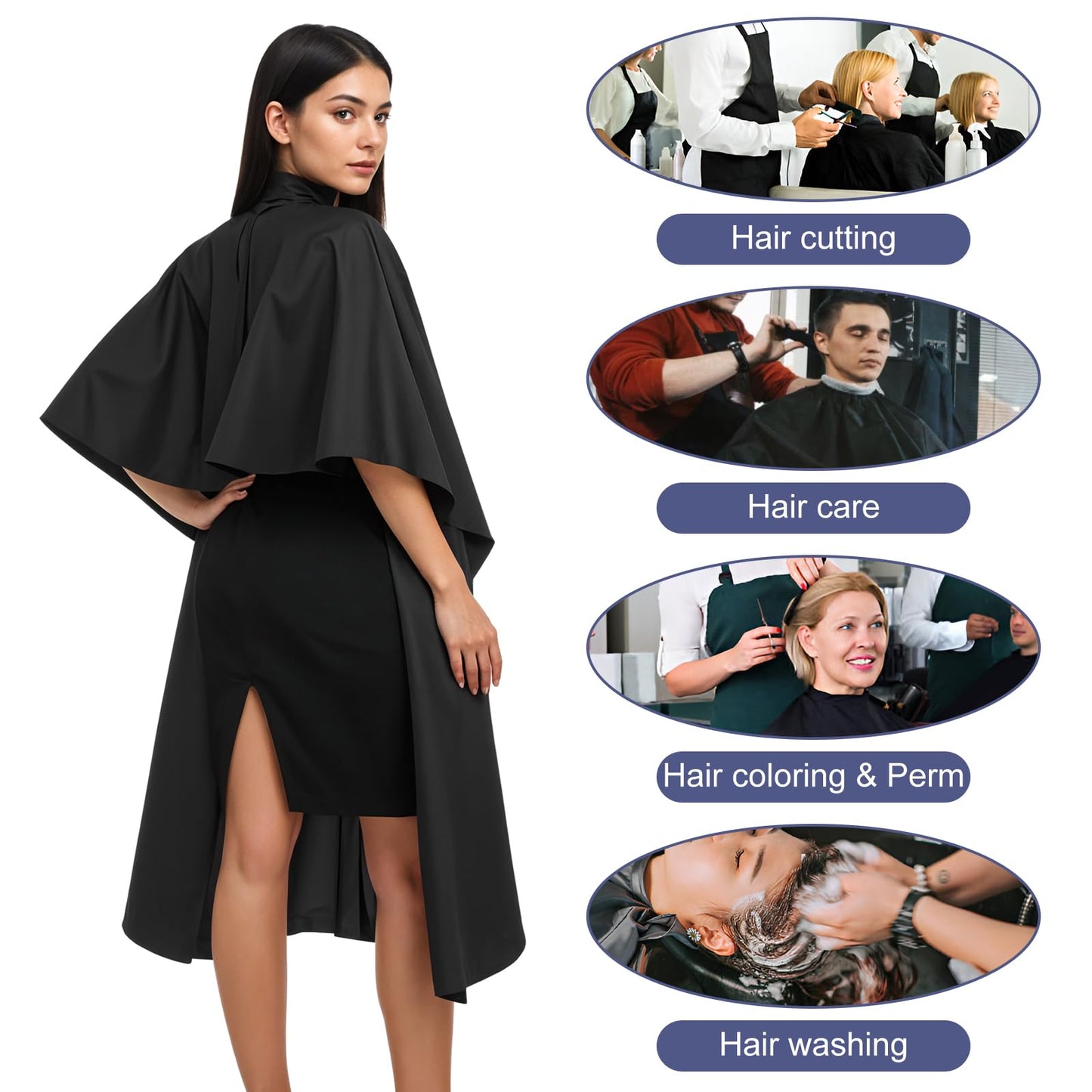5 Pcs Black Hair Salon Capes,55 X 47 Inches Professional Waterproof Salon Barber Cape with Adjustable Snaps,Hairdressing Styling Nylon Hair Cutting Cape for Haircutting Dyeing Styling