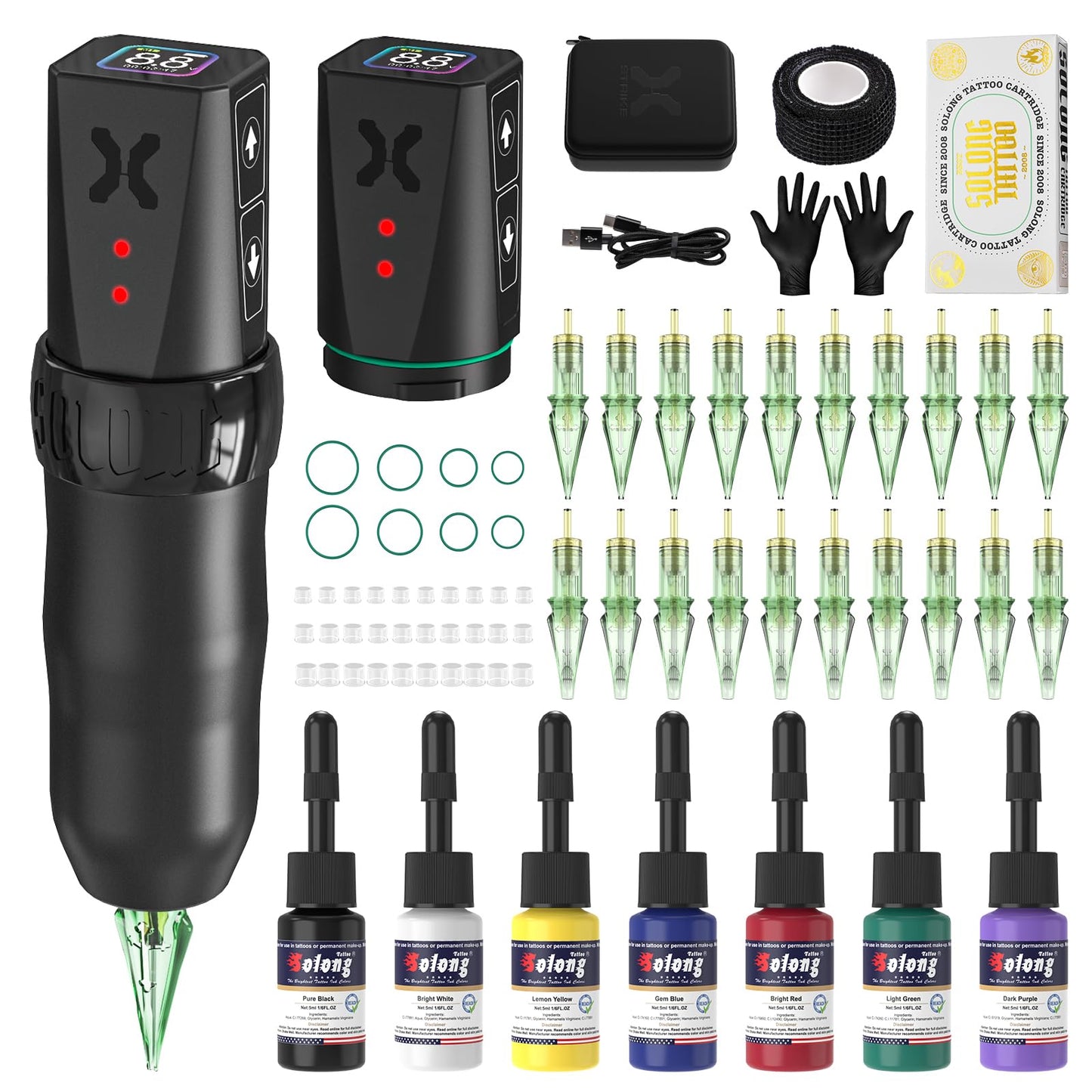 Nazzor 2Pcs Wireless Rotary Tattoo Pen Starter Kit, 1800mAh Rechargeable Battery Cordless Tattoo Gun Machine Complete Set for Beginners