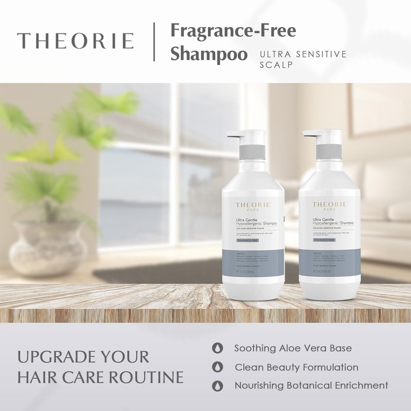 Theorie PURE Ultra Gentle Hypoallergenic Shampoo – Plant-Based & Vegan – Fragrance-Free – Designed for Delicate Scalp Care – Pump Bottle – 800mL