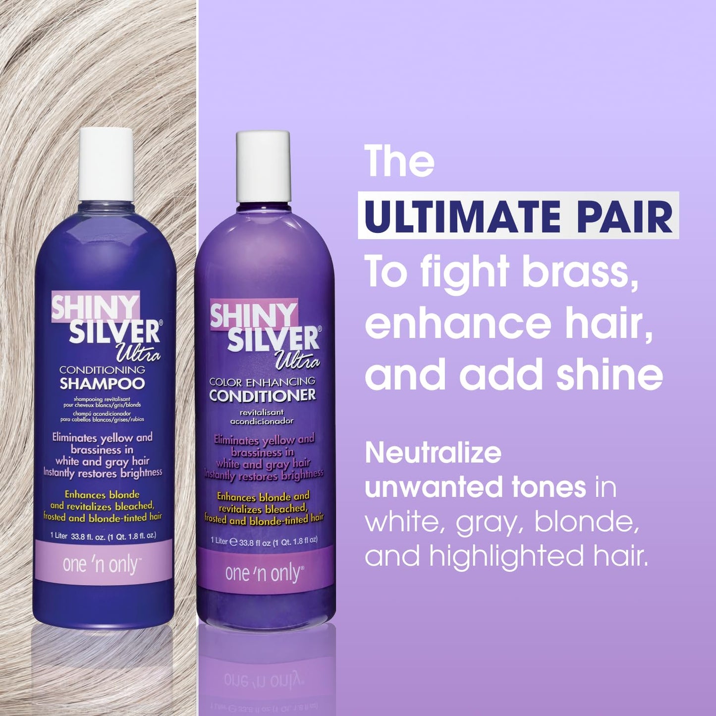 One 'n Only Shiny Silver Purple Shampoo & Hair Conditioner Set - Argan Oil Toning Hair Kit for Blonde, Gray, White & Highlighted Hair - Moisturizes, Brightens & Reduces Brassiness (33.8 oz)