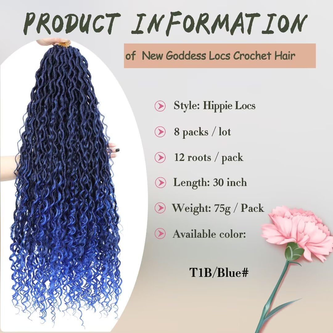 Goddess River Locs Crochet Hair for Black Women - 8 Packs Boho River Locs Crochet Hair, Ombre Boho Soft Locs 30 inch, Long Crochet Goddess Faux with Curly Ends(30inch, 27/613#,8 Packs)