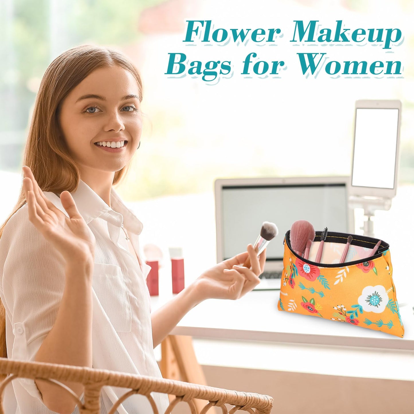 Reginary 20 Pcs Makeup Bags Gifts for Women Canvas Cosmetic Bags with Zipper Mothers Day Bulk Gift Travel Purse Organizer Pouch Accessory, Toiletry Large Capacity,7 x 4.3 Inch