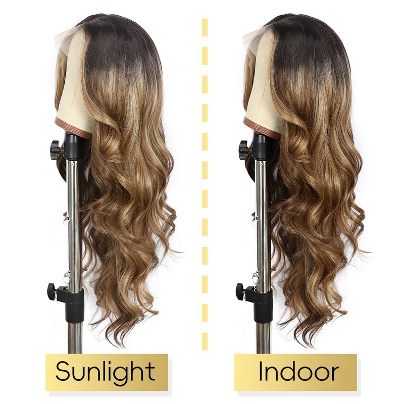 Brown Lace Front Wig - 13x4 Body Wave Synthetic Hair, Honey Brown Highlights | 26 Inch, Pre-Plucked, Heat Resistant
