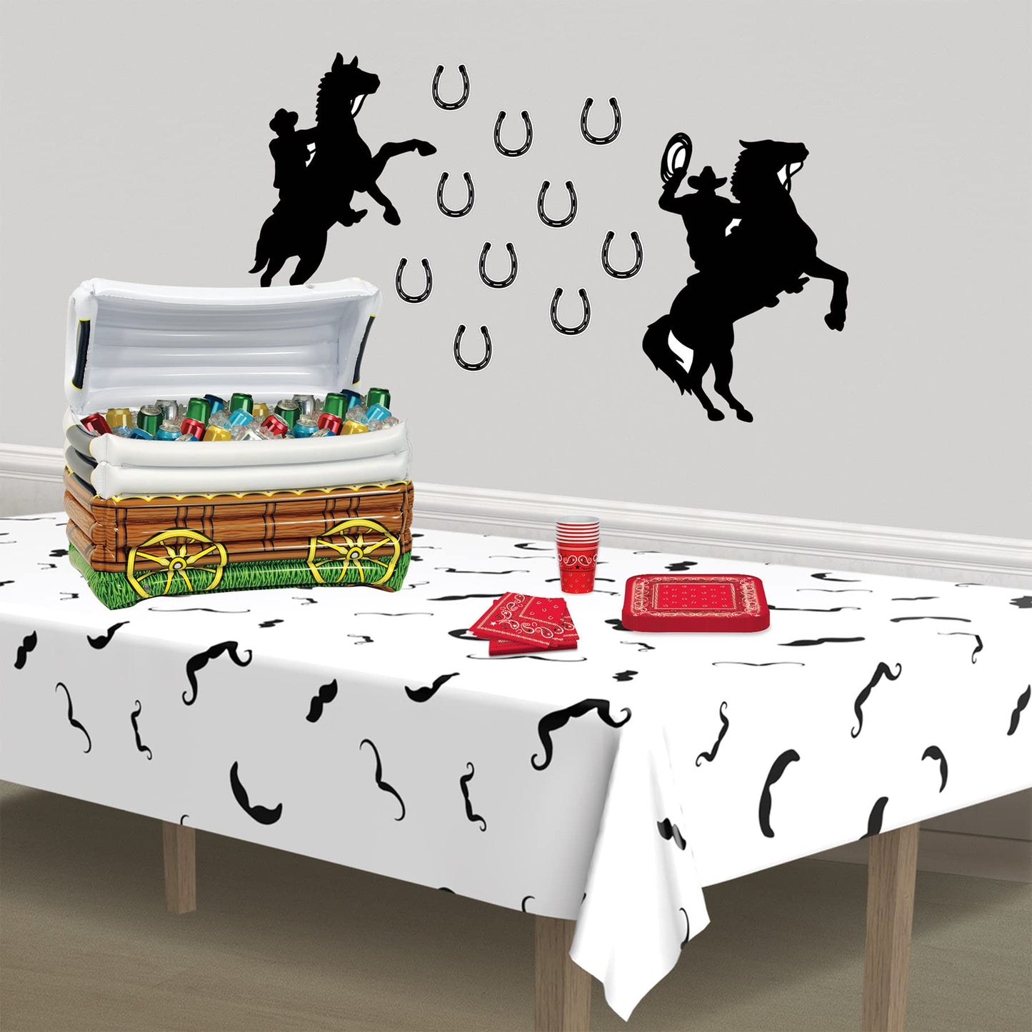 Beistle Moustache Tablecover, 54 by 108-Inch, White/Black, 54" x 108"