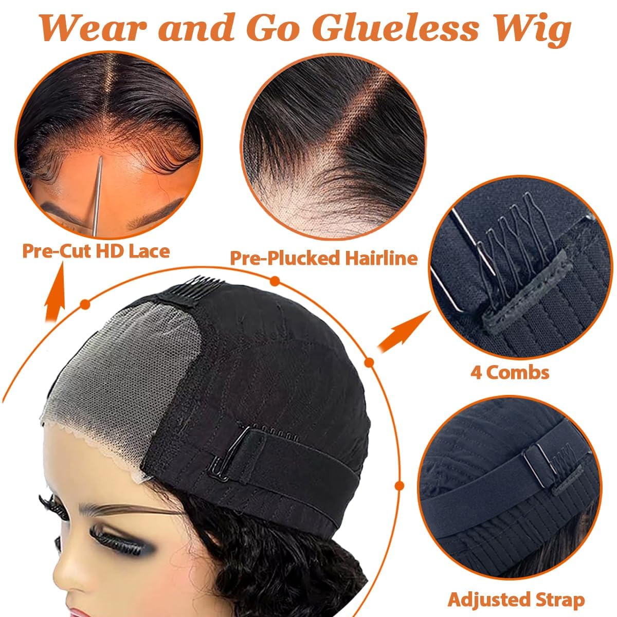 Maytune Wear and Go Glueless Wigs Human Hair Pre Plucked Pre Cut Deep Wave Bob Wigs for Black Women 4x4 Glueless Lace Closure Human Hair Curly Bob Wigs 10 Inch