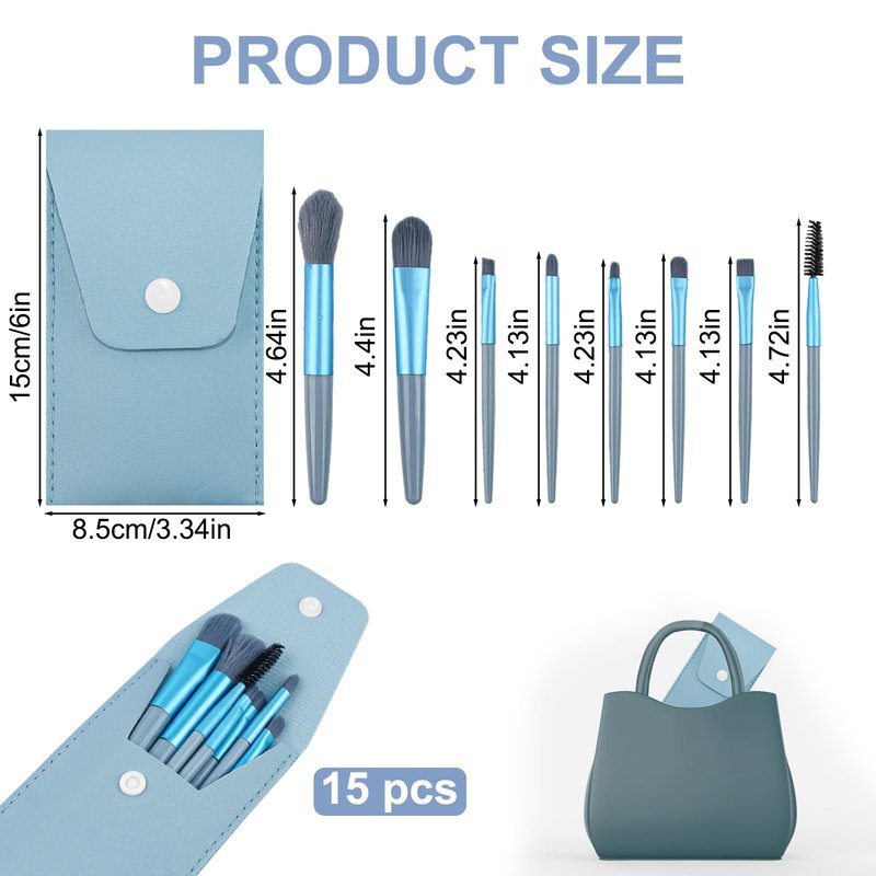 15 Sets Travel Size Makeup Brushes Set Mini Face Make up Brushes Brushes Bag for Makeup Party Favors Wedding Bridal Shower Favors Bridesmaid Gift Bachelorette Party Gift (Light Blue, 15pc)