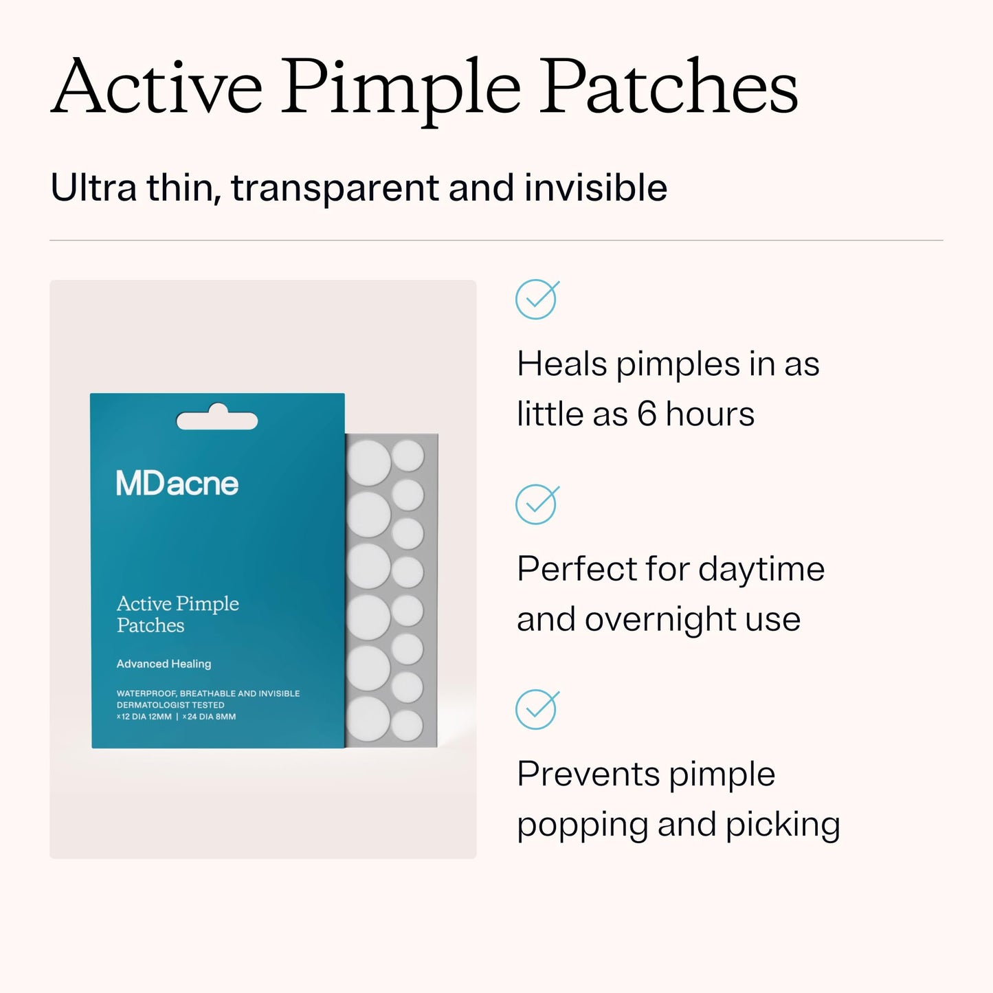 MDacne 72 Pimple Patches for Acne Treatment, Hydrocolloid Patches - Absorbs Oil & Pus from Clogged Pores, Ultrathin & Transparent Blends with All Skin Tones, Safe for Sensitive Skin (2 Pack of 36)