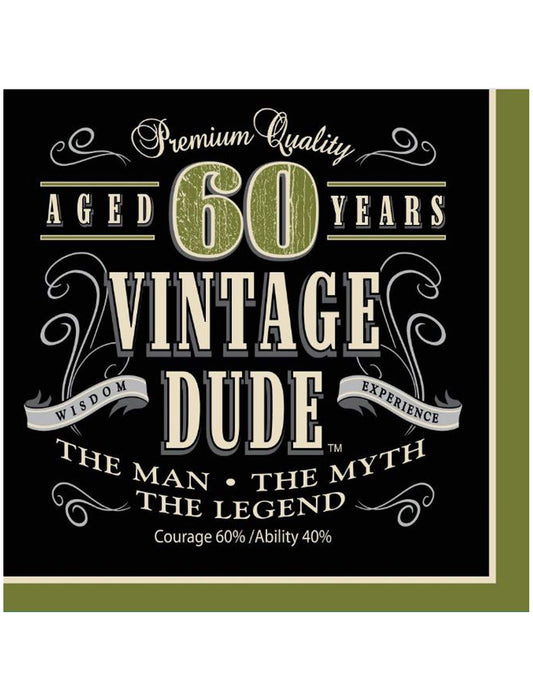 Creative Converting 16 Count Vintage Dude 60th Birthday Lunch Napkins - 661667