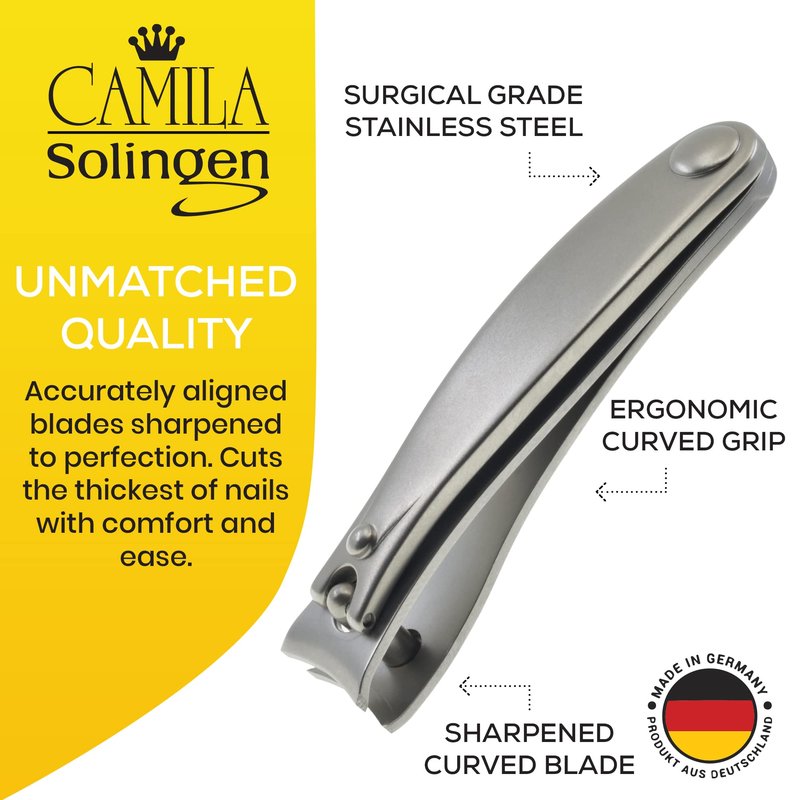Camila Solingen CS14 2.5" Fingernail Clipper and Toenail Clipper for Manicure and Pedicure - Professional Nail Clippers with Precision Super Sharp Blades - German Stainless Steel Cuticle Trimmer