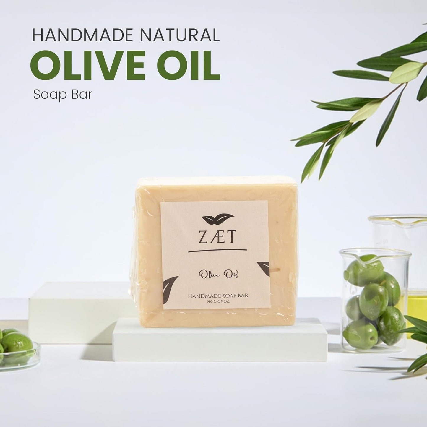 Olive Oil Handmade Soap Bar - Unscented Natural Soap for Face & Body | 5 oz (Pack of 8) - Gentle for All Skin Types