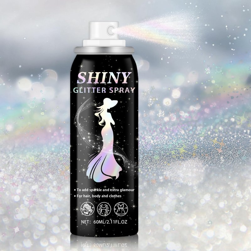 IONSGAKO Body Glitter Spray, 60ML Shiny Silver Glitter Spray for Hair Body and Clothes,Long-Lasting Quick-Drying Holographic Ultra Fine Powder Glitter Hairspray for Festival Rave Stage Prom 2.11 Fl Oz