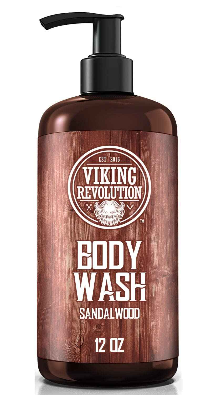 Viking Revolution Men's Body Wash - Sandalwood, Skin Cleaning Agent - Mens Natural Body Wash with Vitamin E and Rosemary Oil - Shower Gel Liquid Soap, 12 Fl Oz (Pack of 2)
