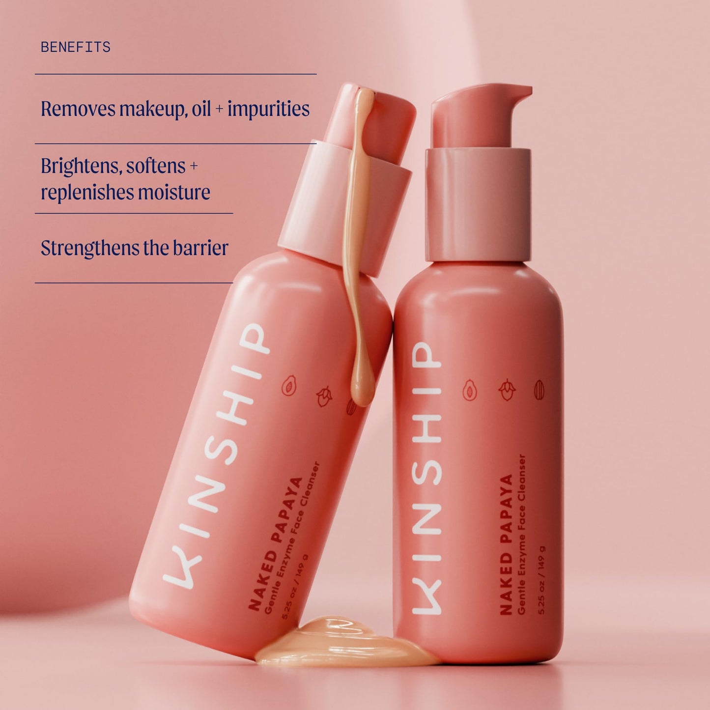 Kinship Naked Papaya Hydrating Gentle Cleanser | Natural Cream Face Wash | Vitamin E, Jojoba Oil Facial Cleanser | Makeup Remover | Sensitive Skin Care (5.25 Oz)