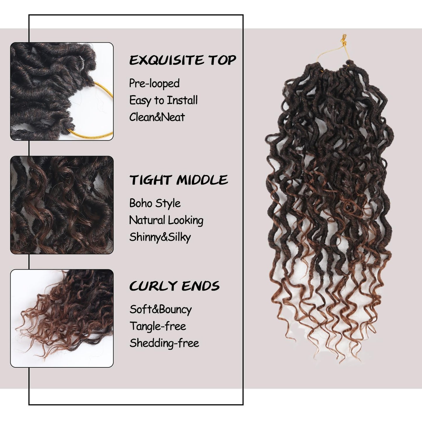 Goddess Locs Crochet Hair - 8 Inch Faux Locs Synthetic Hair | Boho Style with Curly Ends - 9 Packs