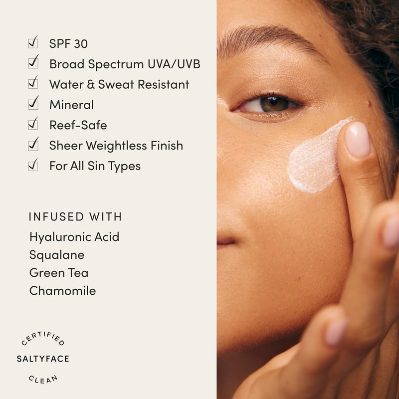SALTYFACE - Daily Sun Shield (SPF 30) Mineral Sunscreen for Face - Water & Sweat Resistant up to 80 Minutes - Non-Clogging - Fragrance Free - Reef Safe Sunscreen - Vegan Skin Care - 1.69 FL OZ (50 ML)