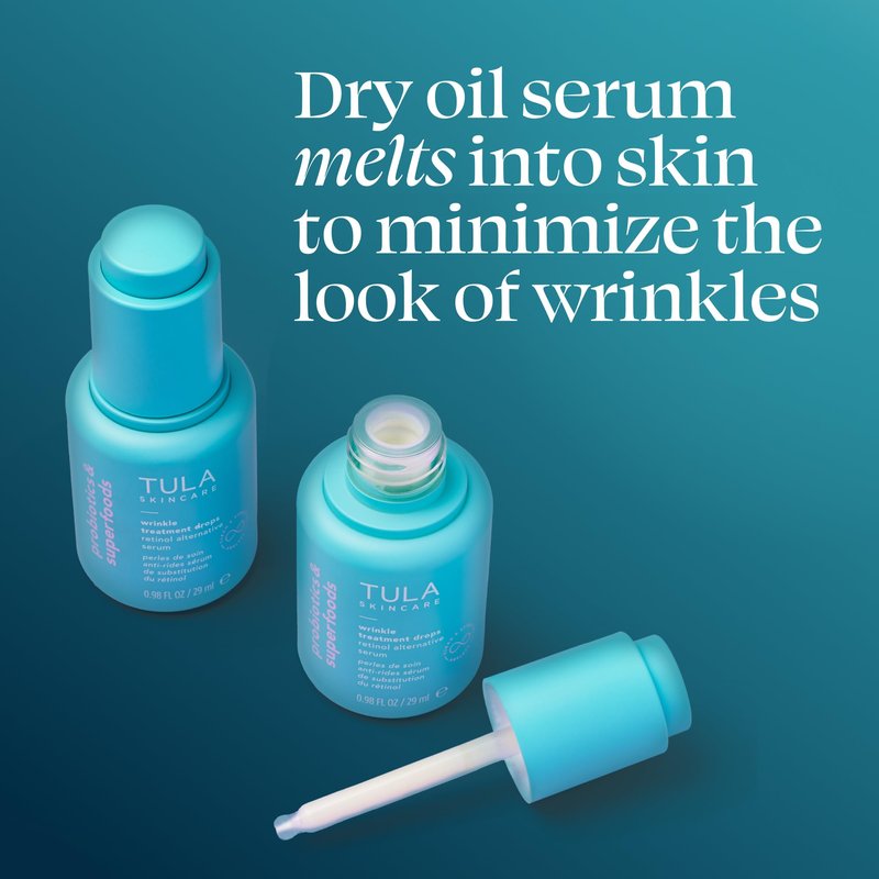 TULA Skin Care Wrinkle Treatment Drops - Retinol Alternative Serum, Anti-Aging, Minimizes Wrinkles, Contains Bakuchiol, Alfalfa Sprouts, and Stevia, 0.98 oz.