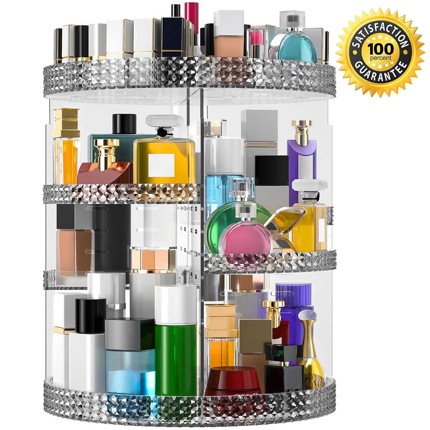 Rotating Makeup Organizer - Acrylic Cosmetic Storage with 7 Layers | Large Capacity for Brushes & Lipsticks - Gray