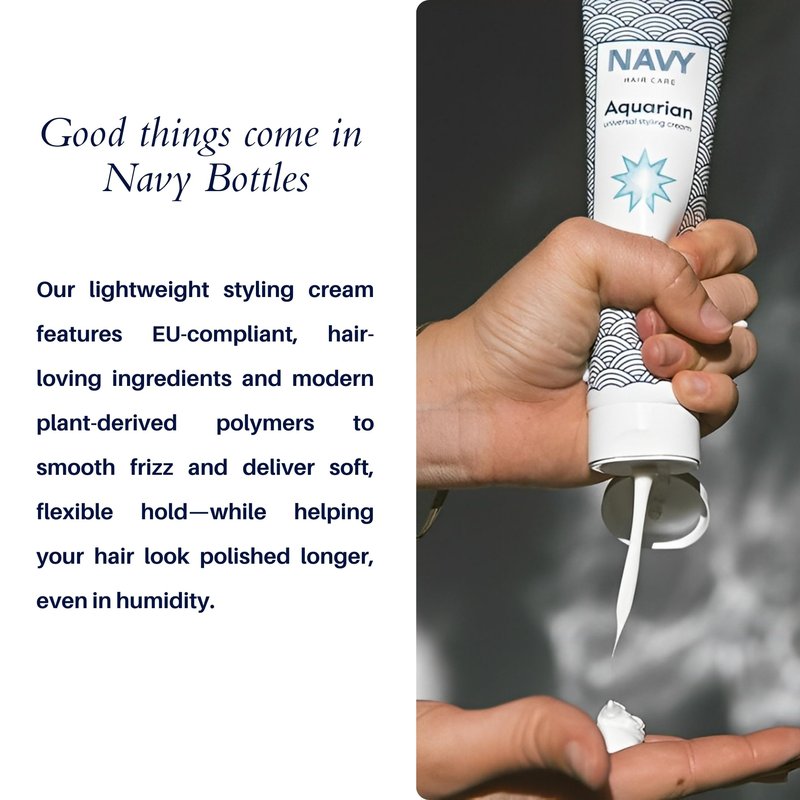 NAVY HAIR CARE Aquarian 3-in-1 Styling Cream | Lightweight Smoothing Leave-In, Heat Protectant & Curl Defining Cream | Anti-Frizz, UV Protection & Shine Boost with Shea Butter & Coconut Oil | 5 oz