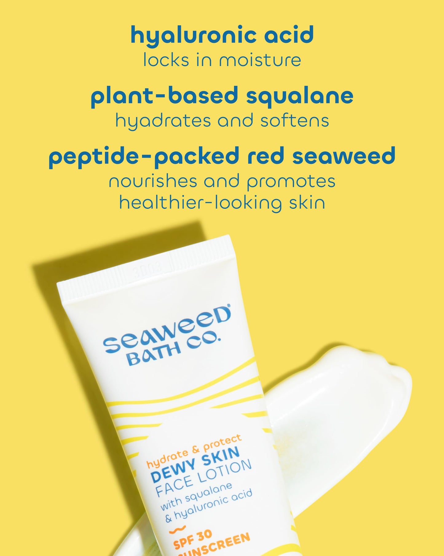 Seaweed Bath Co. Hydrate & Protect Dewy Skin Face Lotion SPF 30 - Broad Spectrum Zinc Oxide Lightweight Facial Sunscreen - Daily Moisturizer with Seaweed, Hyaluronic Acid & Squalane, 2 oz