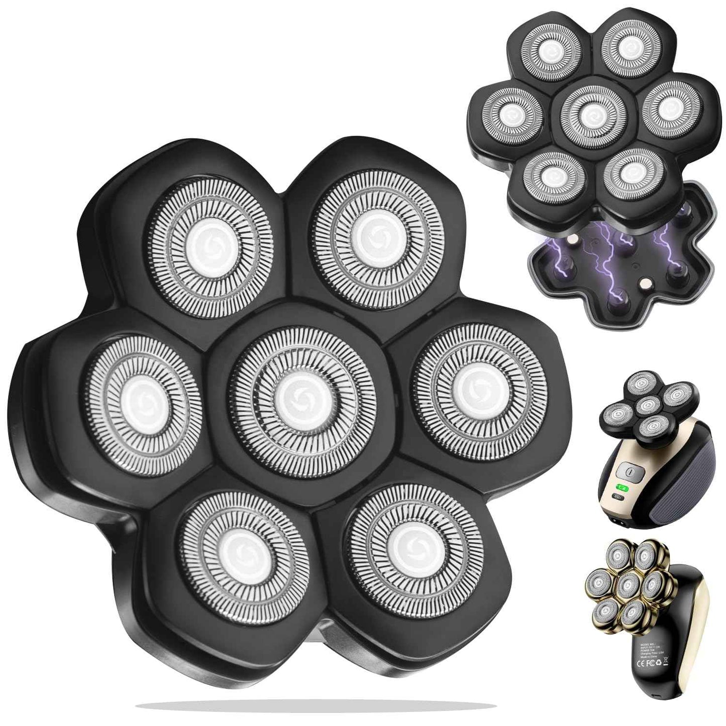 7 Blade Replacement Shavers Head, Washable Shaver Blade Floating Heads Replacement for Head Shaver, Wet & Dry Compatible for Rotary Shavers