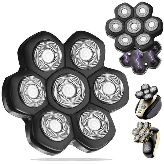 7 Blade Replacement Shavers Head, Washable Shaver Blade Floating Heads Replacement for Head Shaver, Wet & Dry Compatible for Rotary Shavers