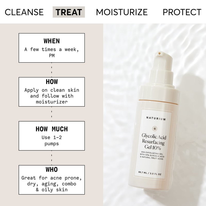 Naturium Glycolic Acid Resurfacing Gel 10%, AHA Exfoliating Gel with Natural Fruit Acids, 3.0 oz