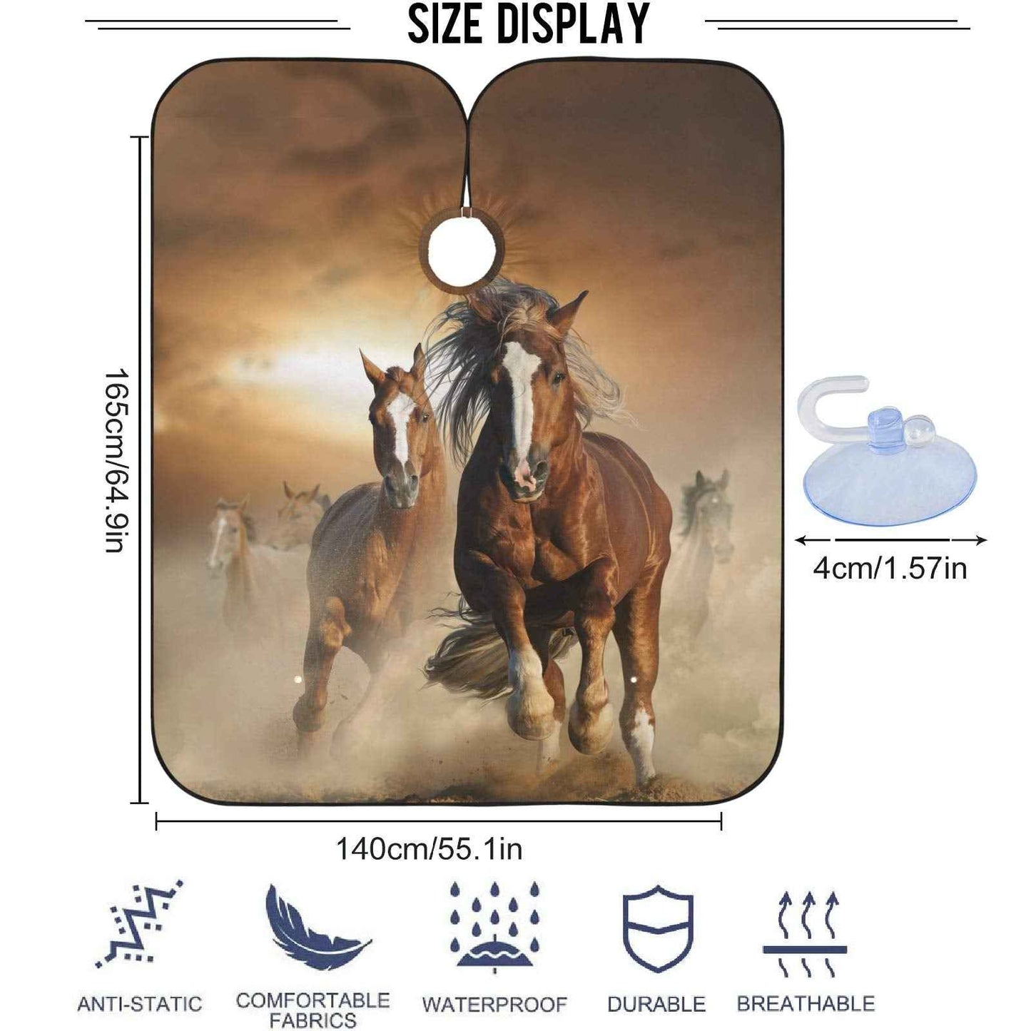 visesunny Barber Cape Retro Wild Chestnut Horse Polyester Hair Cutting Salon Cape Apron Anti-Static Haircut Water-Resistant Shaving Cloth Beard Shaving Bib Hairdressing Cape