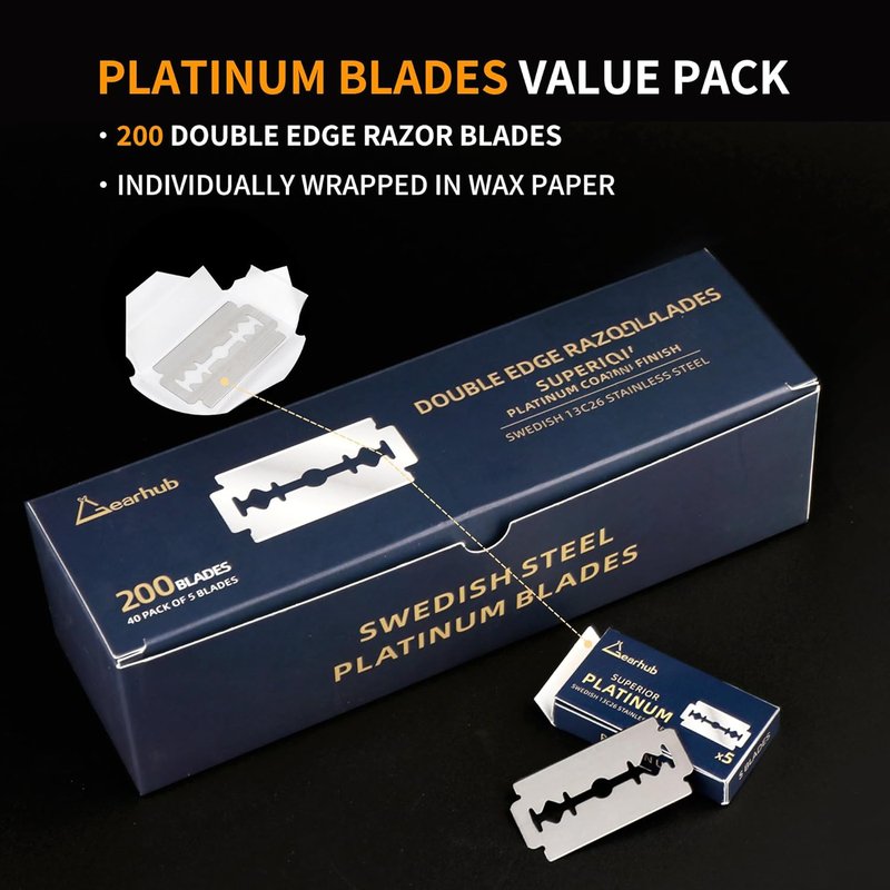 Gearhub Double Edge Safety Razor Blades - 200 Count Swedish Stainless Steel Refills | Mild to Medium Sharpness for Smooth Shaves