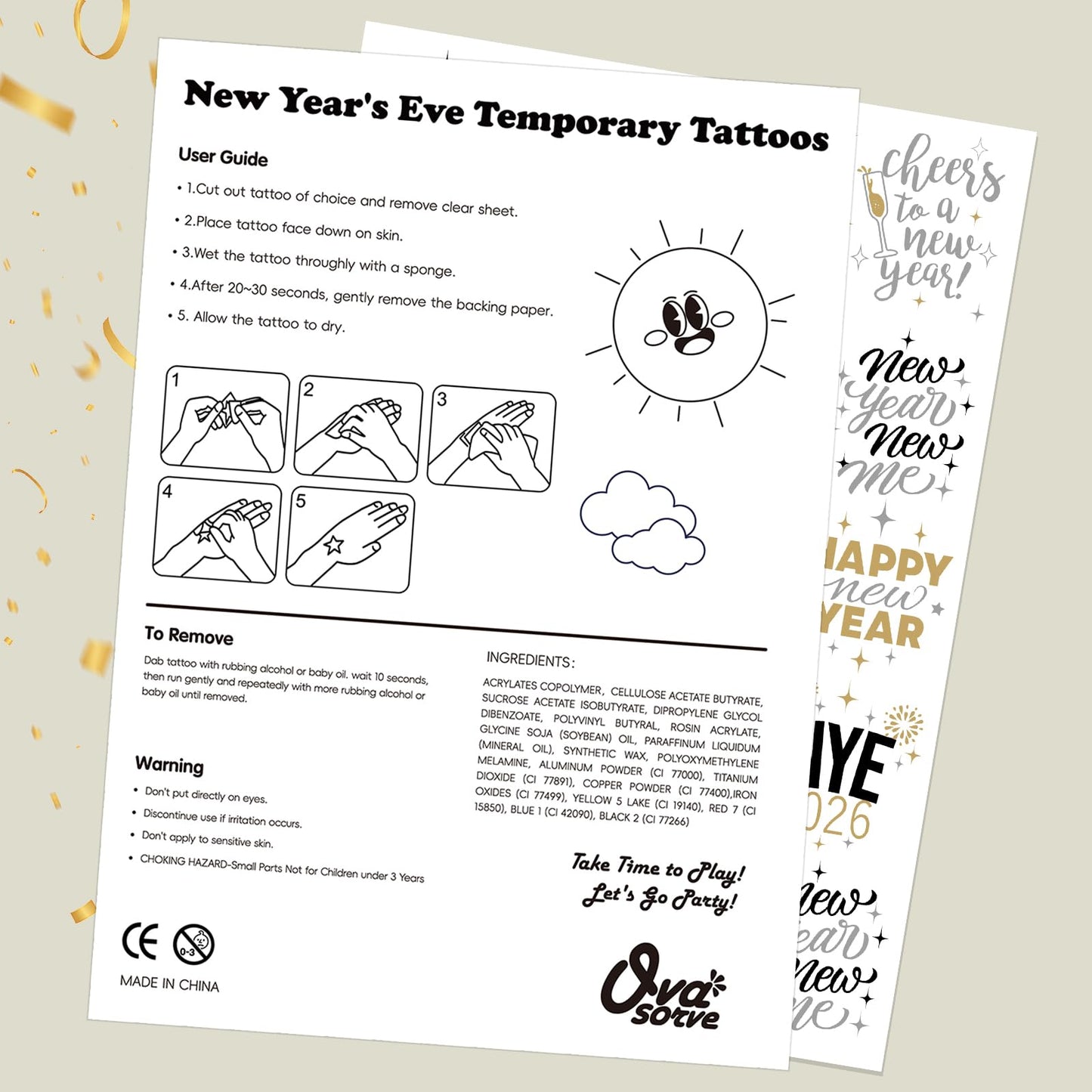 Ovasorve New Years Eve Party Supplies 2026 Temporary Tattoos 40 Gold Silver Foil Styles NYE Party Favors Happy New Years Decorations 2026 NYE Decor