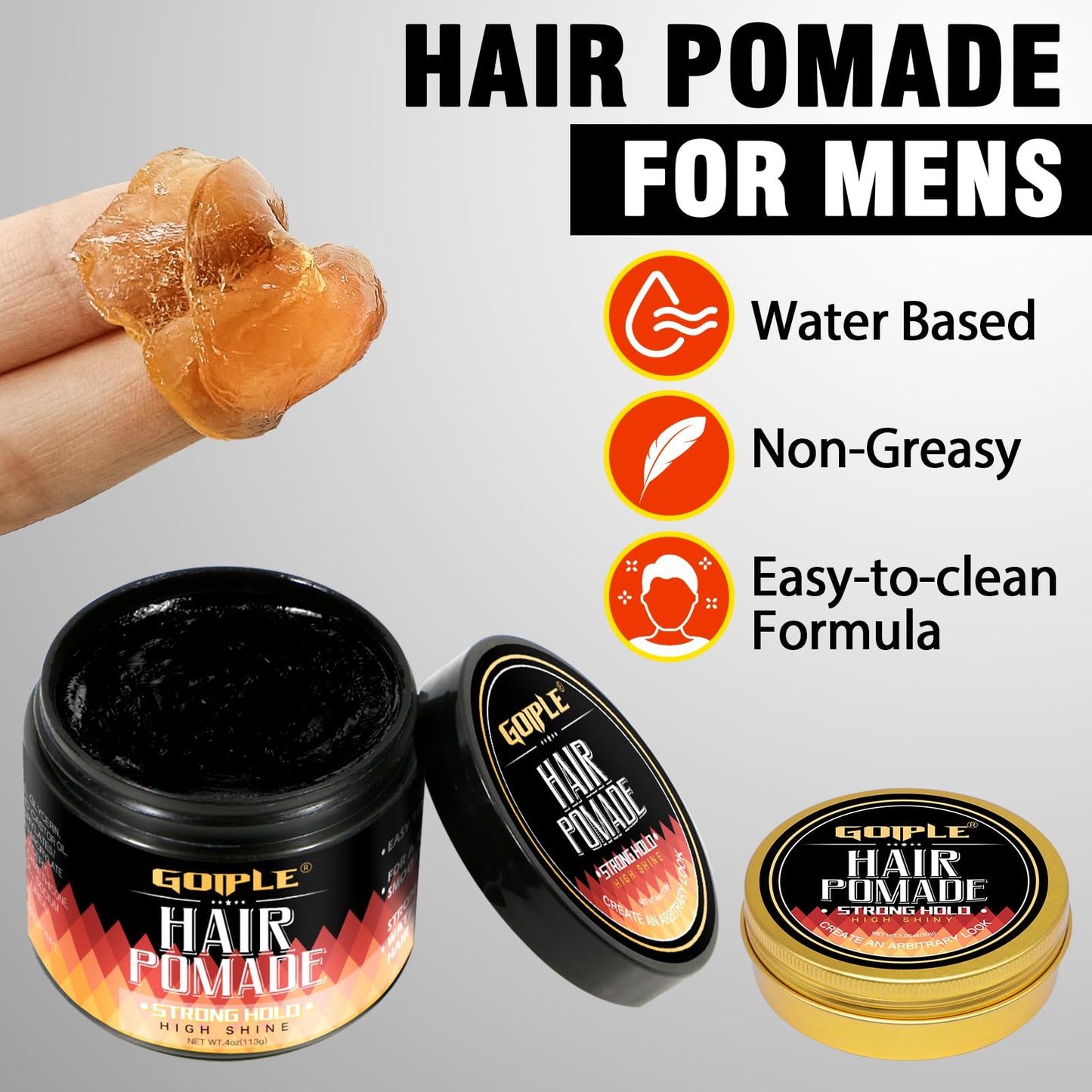 Goiple Original Hair Pomade for Men Strong Hold - High Shine Mens Hair Gel Pomade Water Based Mens Hair Products- Flake Free Hair Gel Easy To Wash Out All Day Hold For All Hairstyles 2PCS